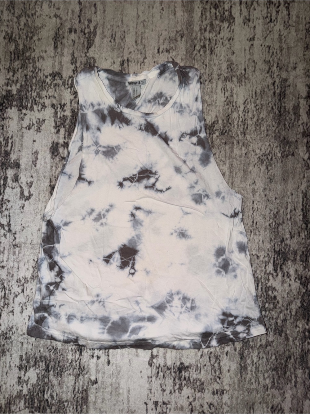 Forever 21 White and Gray Tie-Dye Muscle Tank Top size small